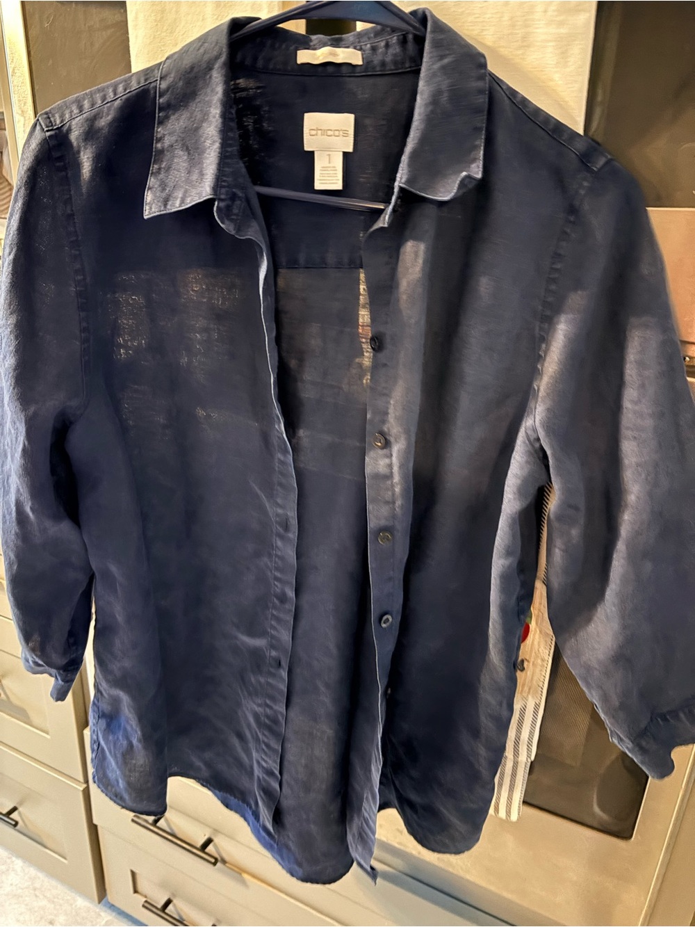 Chico's Navy Lightweight Button-Front Shirt Jacket